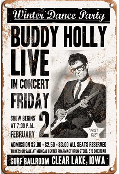 Signs-USA - Concert Sign - metaal - Buddy Holly - 20 x 30 cm