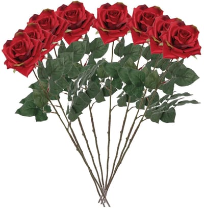 Mica Decorations Kunstbloemen Roos Amore - 8x - 66 cm - rood - zijdebloemen - boeket - rozen