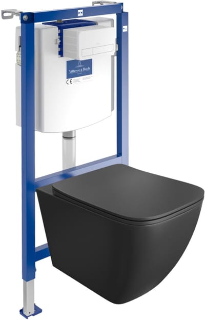 Villeroy&Boch Inbouwreservoir Complete Toiletset ViConnect H112 - Inbouw WC Hangtoilet Wandcloset ONIL BLACK - Bedieningsplaat Wit - Voorwandelement voor toilet - Installatiesysteem