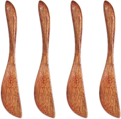 Set van 4 houten botermessen voor boter, jam en roomkaas - Ideaal voor ontbijt en brunch, 15 cm lang