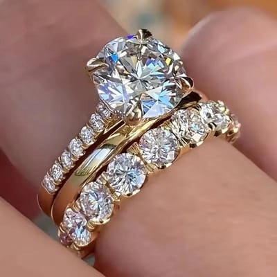 Luxe Prachtig 3-delige Set Ringen voor Vrouwen Sprankelende Zirkonia Bruiloft Verloving Accessoires Statement Sieraden 10 gray