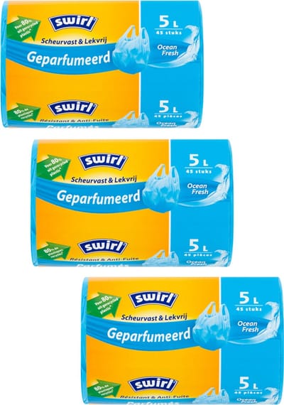 Swirl Geparfumeerde Pedaalemmerzakken vuilniszakken Ocean Fresh 5ltr - 3 rollen
