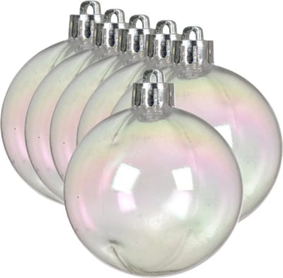 Decoris kerstballen - 6x stuks - 8 cm - transparant parelmoer -kunststof -kerstversiering