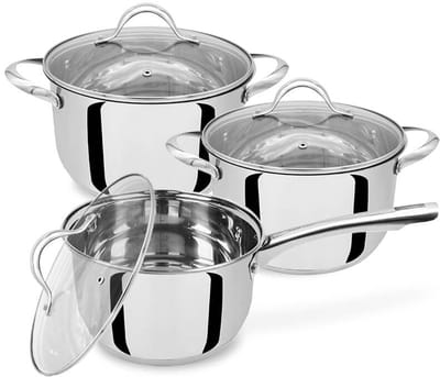 Maestro MR-3519-6M Pannenset - 6-delig - Hoogwaardig Roestvrij Staal (RVS) - Inclusief Glasdeksels - Inductie & Alle Warmtebronnen - Zilver