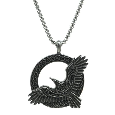 Heren Ketting met Raaf Viking Hanger - 60 cm - Roestvrij Staal Amulet