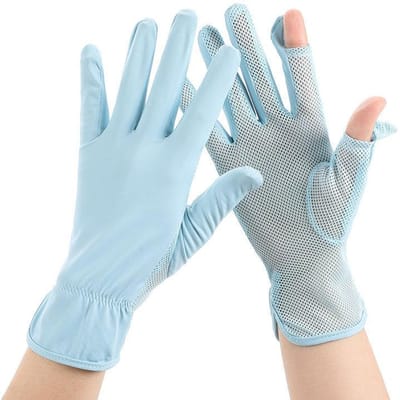 Gants de Protection Solaire pour la Conduite d'Été pour Femmes Conduite de Vélo Tramway Anti-UV Écran Tactile Sportifs Séchage Rapide Gants en Soie Glacée One size white