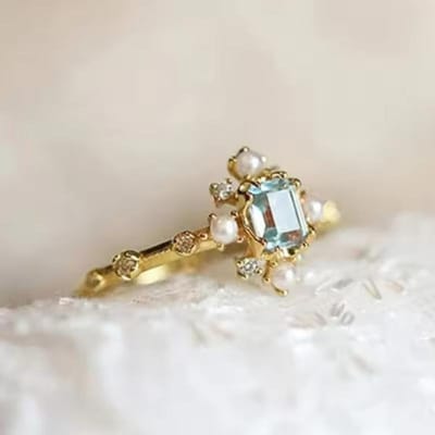 Delicate Bruiloft Ring Voorstelring met Gesimuleerd Parel Sierlijke Glanzende Zirkonia Vinger Accessoires voor Verloving 10