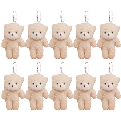 10 Stuks Cartoon Dier Kleine Beer Pluche Speelgoed Sleutelhanger Schattige Witte Beer Pluche Sleutelhanger Gevuld Zacht Beer Pluche Poppen beige