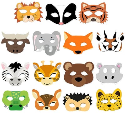 Dailygoods- Dierenmaskers 15 Stuks - Papieren Maskers - Verjaardagsfeestjes - Kostuumfeesten - Cosplay - Veilig en Milieuvriendelijk