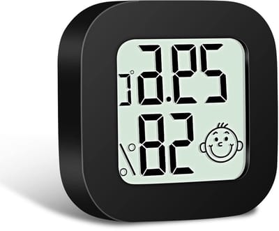 Digitale Thermohygrometer met LCD Scherm voor Binnen, Draadloze Temperatuur- en Vochtigheidsmeter voor Kinderen, Woonkamers en Kantoorruimtes (1 Stuk - Zwart)