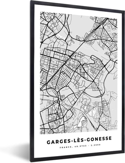 Fotolijst incl. Poster - Garges-Lès-Gonesse - Plattegrond - Frankrijk - Kaart - Stadskaart - 40x60 cm - Posterlijst