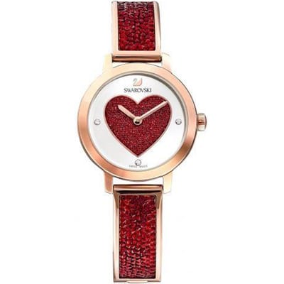 Swarovski Cosmic Rock Serie Horloge Kwarts Uurwerk Roestvrijstalen Band 29mm Rood Wijzerplaat Dameshorloges 5483519 Red Watch Dial beige