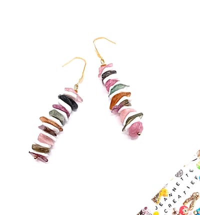 Jeannette-Creatief® - Natuursteen - Toermalijn & Schelp - Oorbellen Dames - Oorbellen Toermalijn - Toermalijn - Oorbellen Schelp - Schelp - Oorbellen Natuursteen - Oorbellen Paars - Oorbellen Groen - Oorbellen Wit - Oorbellen Goud - RVS Oorhaakjes