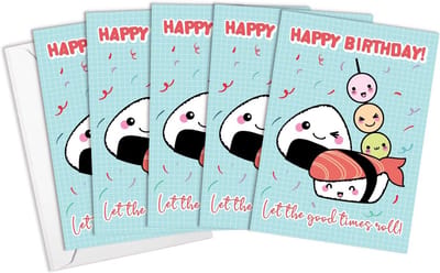 Kawaii Wenskaarten Verjaardag Set van 5 Japanse Sushi Stijl