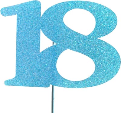 Taartdecoratie versiering| Taarttopper| Taarttopper | Taartversiering| Verjaardag| Cijfers | 18 | Blauw glitter| 14 cm| karton