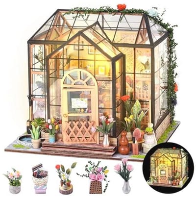 Miniatuur houten poppenhuis 3D-puzzel met meubels en LED-licht voor volwassenen en kinderen