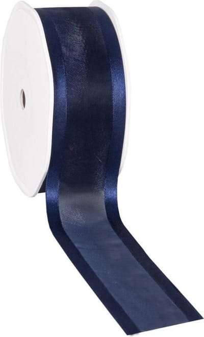 Satin edge Organzalint Donkerblauw – 38 mm × 25 m – Organza
