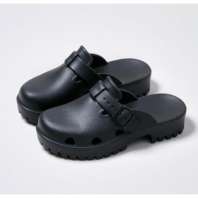 Pallene Nieuwe Hakken Klompen Dames EVA Openwerk Sandalen Straat Slides Schoenen Vrije Tijd Muiltjes Platform Vierkante Hakken Moderne Slippers 36 black