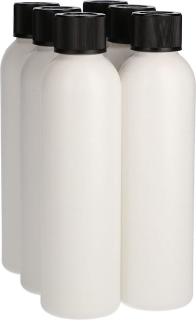 6 x Gerecyclede Plastic Fles 250 ml Kindveiligedop zwart- Rond- Gerecycled HDPE Kunststof - Onbreekbaar - ca. 70% minder Co2 uitstoot door gerecycled materiaal - 6 stuks