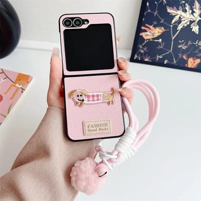 Étui de téléphone en cuir avec dragonne de dessin animé pour Samsung Galaxy Z Flip 6 5 4 3 Flip6 Flip5 Flip4 Flip3 5G Housse de protection antichoc For Samsung Galaxy Z Flip 5