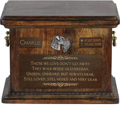 Persoonlijke urn hond voor Kerry Blue Terrier met gravure en herdenkingsdoos