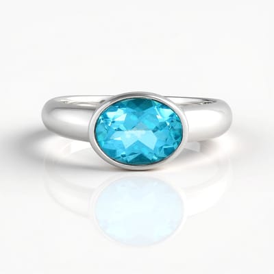 Cavill - Zilveren ring met platina plating - 2,07 ct Ovale Paraiba Blauwe Topaas uit Brazilië - 925 Sterling Zilver - Elegante Edelsteen Ring