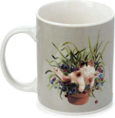 Kim Haskins Kat in plantpot Groene Porselein Mok - 300ml
