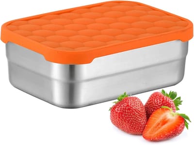 lunchbox -fruitbakje -lunch box- RVS-container met deksel - Lunchboxcontainer met lekvrij siliconen deksel - Snacks - Sandwiches - Fruit - Groenten Voedselopslag Bento Box - 80 ml (oranje - twee stuks - 16*11.4*5.3)