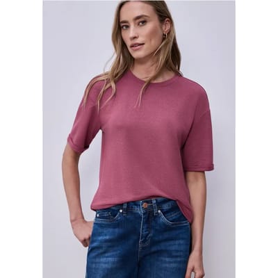 Shirt met ronde hals in gebreide look
