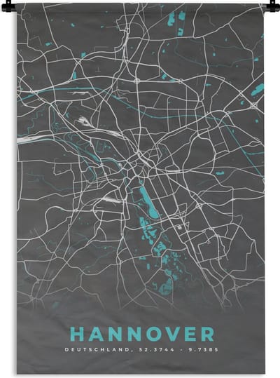 Wandkleed - Wanddoek - Blauw – Duitsland – Plattegrond – Stadskaart – Kaart – Hannover - 120x180 cm - Wandtapijt