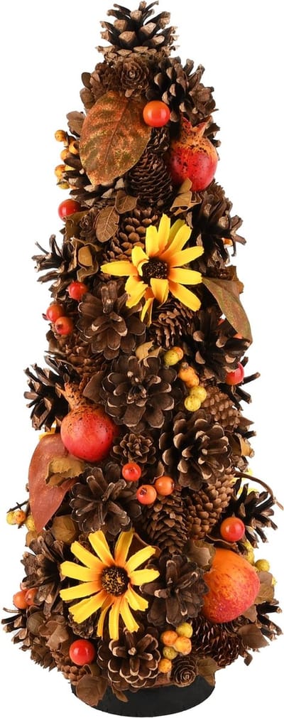 Dekoratief | Kegel vorm op voet m/zonnebloemen/granaatappels, 17x17x45cm | A245514