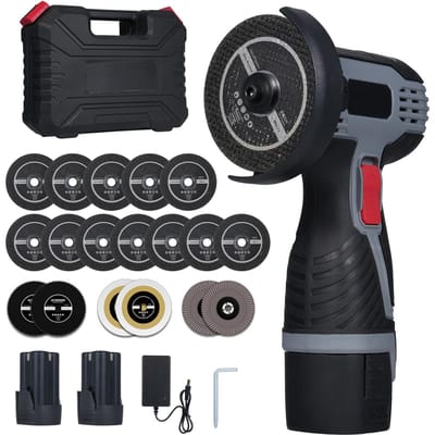 Meuleuse d'angle sans balais 17 000 tr/min, meuleuse d'angle sans fil, outil de meulage électrique, mini meuleuse d'angle Deluxe Package & 2 Battery-EU plug noir