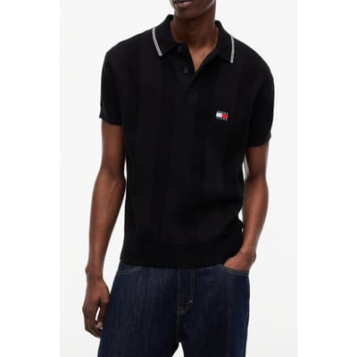 Tommy Hilfiger Regular Ss Badge Knit Black Größe: S | Poloshirts Outlet | Herren | Schwarz