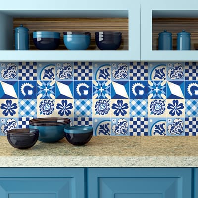 Zelfklevende tegelmuurstickers voor keuken en badkamer - 9 Paulindra Azulejos tegelstickers - 9 stickers 10x10cm