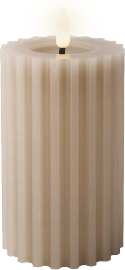 Lumineo Luxe LED kaars/stompkaars - lichtgrijs - ribbel - D7,5 x H14,8 cm - timer