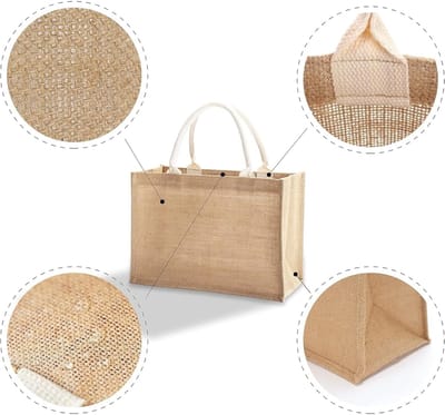 Duurzame Jute Tas met Hoge Capaciteit, Waterdichte Schoudertas voor Boodschappen en Dagelijks Gebruik (21x23x15cm)