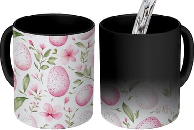 Magische Mok - Foto op Warmte Mokken - Koffiemok - Patroon - Eieren - Roze - Pasen - Magic Mok - Beker - 350 ML - Theemok