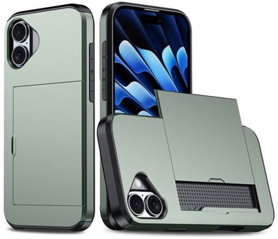 Hybrid Card Case Hoesje geschikt voor iPhone 16 - groen- Pashouder - Kaarthouder - Pasjes - Kaarten - Duurzaam - Slank