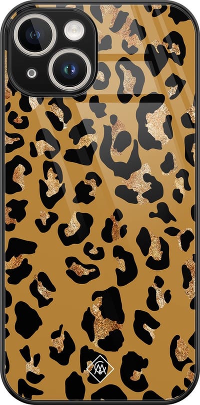 Casimoda® hoesje - Geschikt voor iPhone 14 - Jungle Wildcat - Luxe Hard Case Zwart - Backcover telefoonhoesje - Goudkleurig