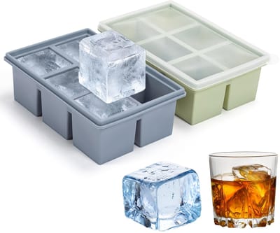 Ijsblokjesvorm, groot, siliconen met deksel, BPA-vrije ijsblokjesvorm, vierkant, ijsblokjeshouder met 6 vakken, 5 cm, ijsblokjesvorm voor bier, cocktails, whisky, cocktails, vriesporties