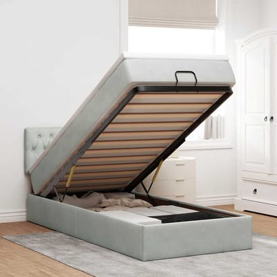 vidaXL - Ottoman - bed - met - matras - en - LED's - 90x190cm - fluweel - lichtgrijs