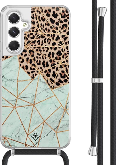 Casimoda® hoesje met koord - Geschikt voor Samsung A54 - Luipaard Marmer Mint - Afneembaar koord - TPU/acryl - Mint