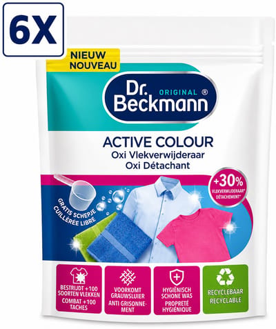 6 x Dr. Beckmann - Active Colour Poeder – Oxi Vlekverwijderaar – Voor Gekleurde & Witte Was – Tegen Grauwe Sluier – 400g