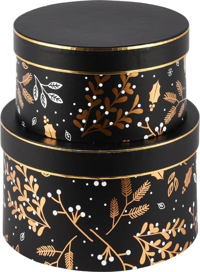 Dekoratief | Set 2 dozen rond 'Golden Twigs', zwart/goud, 19x19x11cm | A235588