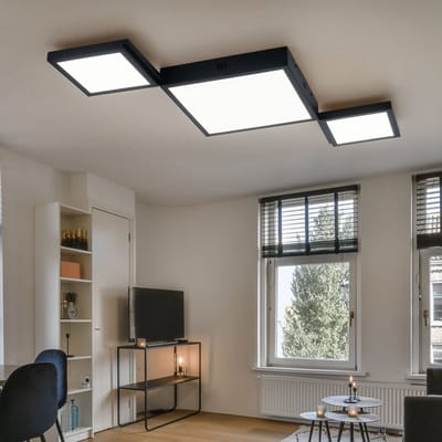 LED plafondlamp woonkamerlamp designlamp eetkamerlamp plafondlamp, metaal zwart, CCT dimbaar afstandsbediening memory/nachtlicht functie, 34W 1980lm 2700-6500K warm wit-koud wit, L 93 cm