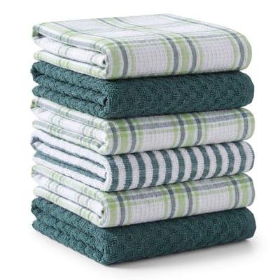 SnelShoppen - Keukenhanddoeken 6 stuks - Premium Katoen, Microvezel en Badstof - Absorberende Keukendoeken - Groene Reinigingsdoeken voor Keuken, Fees