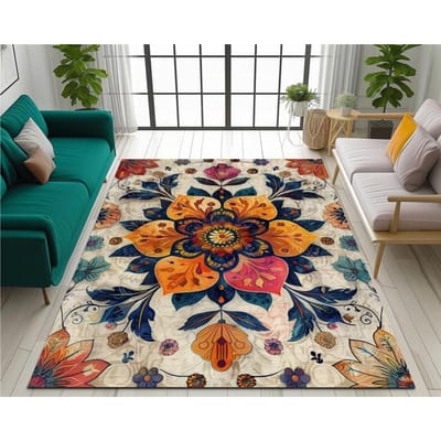 Bloemmotief Antislip Wasbaar Kleed Stijlvol Eigentijds Woonkamer Tapijt Duurzaam Knus Gebiedsloper Mat voor Huisdecoratie 60*90cm