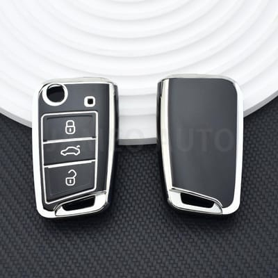 TPU Opvouwbare Autosleutelhoes Cover Voor Volkswagen Golf 7 Mk7 Tiguan Mk2 T-Roc T-Cross Skoda Octavia Kodiaq Karoq Seat Ateca Sleuteletui beige