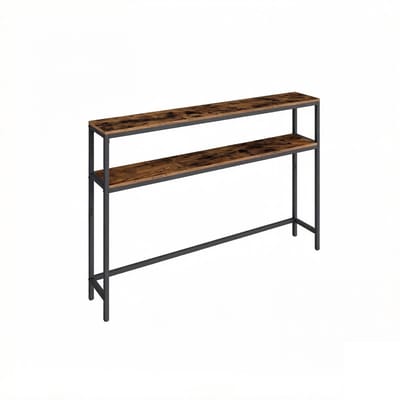 Bijzettafel Entreetafel Banktafel met Dubbel Open Opbergontwerp Industriële Stijl Eenvoudig te Monteren en te Reinigen Stevig en Duurzaam Metalen Frame Geschikt voor Woonkamer Gang en Slaapkamer 20×120×80 cm Bruin+Zwart