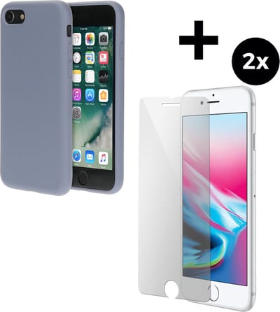 Mobiparts Silicone Cover hoesje geschikt voor Apple iPhone 7 met 2 Screenprotectors van Gehard Glas - Grijs